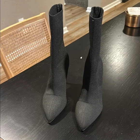 Black Heeled Boots with Stiletto Heel and Sock-Like Fit - Picture 2 of 7